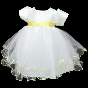 Baby Girls White & Lemon Sash Diamante Tulle Dress